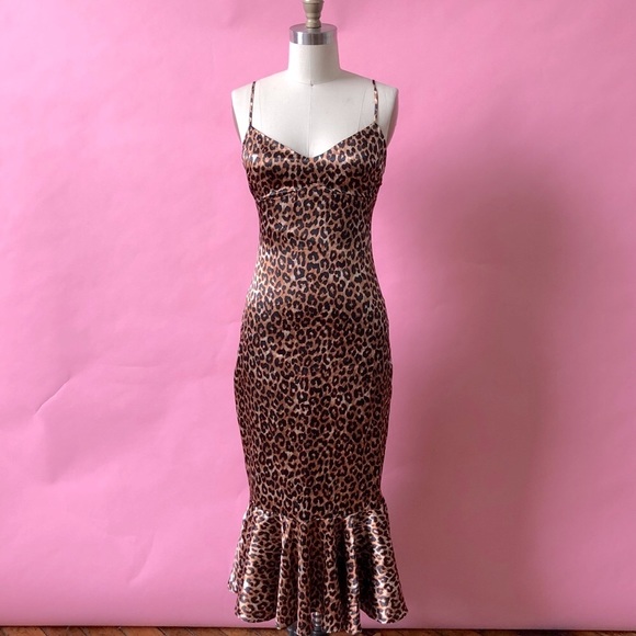 Likely Dresses & Skirts - 💄Sexy Satin Leopard Ruffle Hem Midi Dress💄